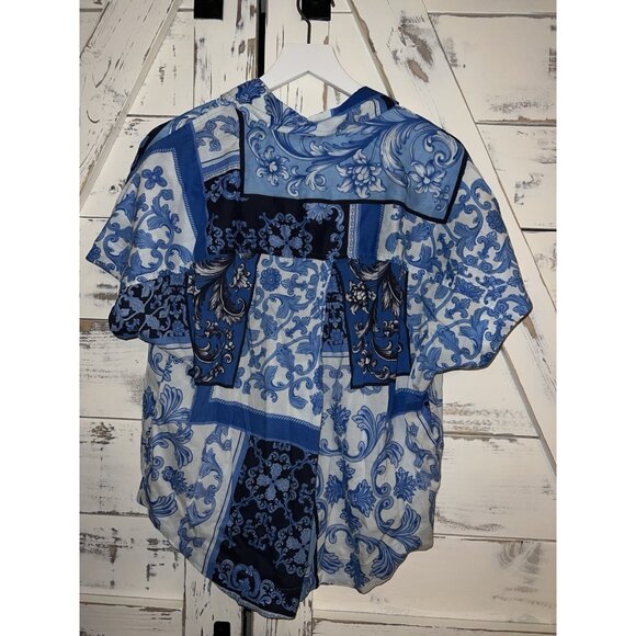 BEAUTIFUL by Lawrence Zarian Women's Top Sz M Printed Patchwork Blue A644436 - Picture 7 of 8